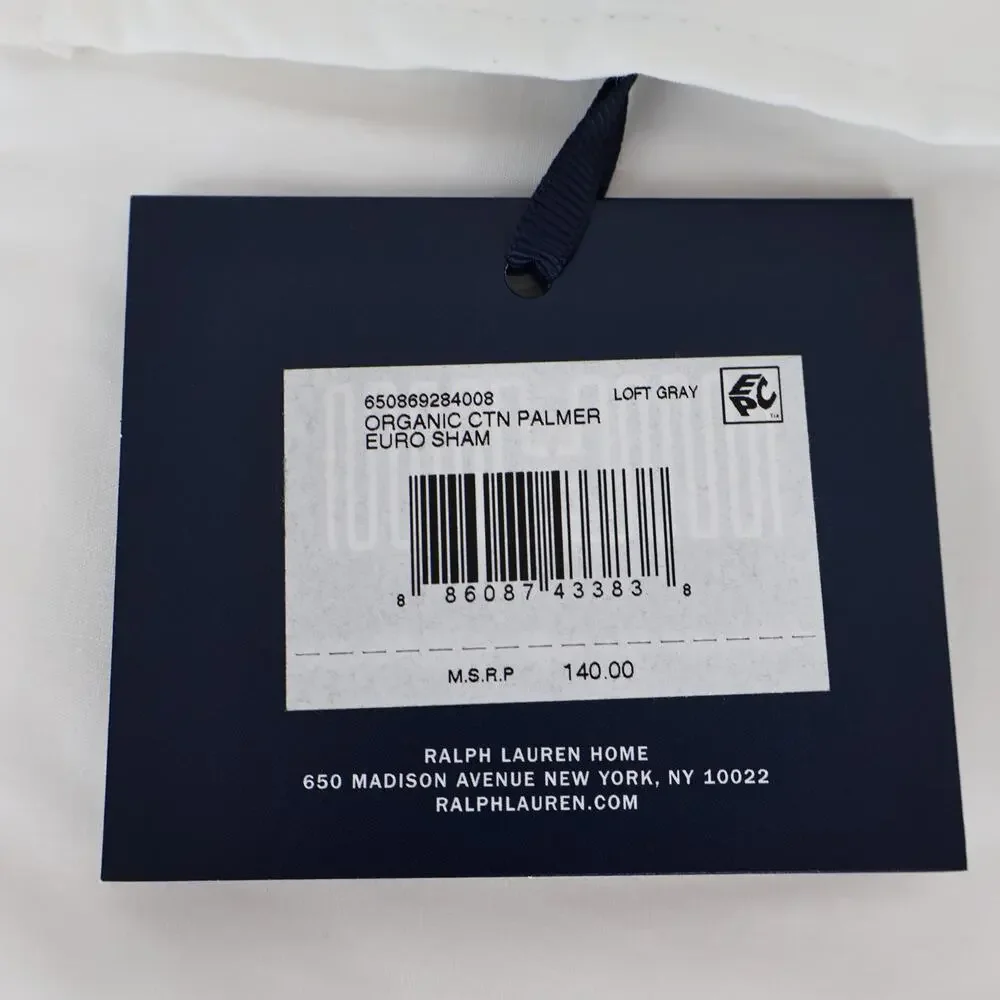 Ralph Lauren Organic Cotton Percale Palmer Sham Loft Gray Euro Sham NWT